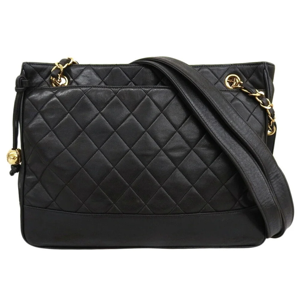 CHANEL Black Lambskin Leather Shoulder Bag
